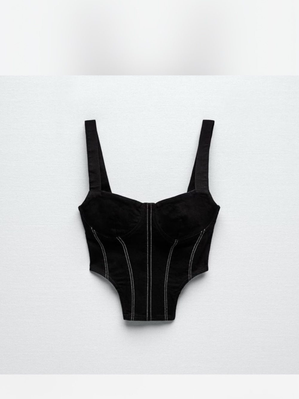 Zara Black Bustier Corset Top with White Contrast Stitching